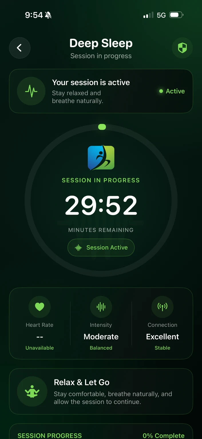 Captured Anywhere Healing app screen with a guided session in progress