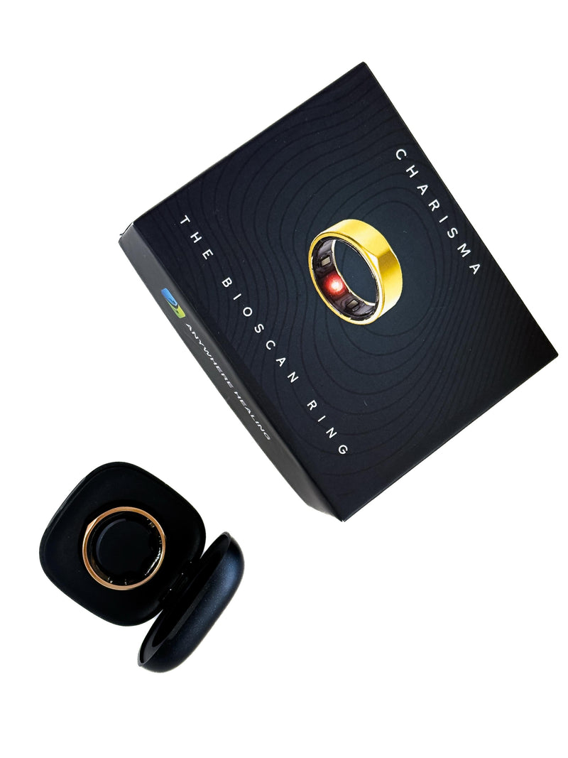 Black bioscan ring with packaging on a white background