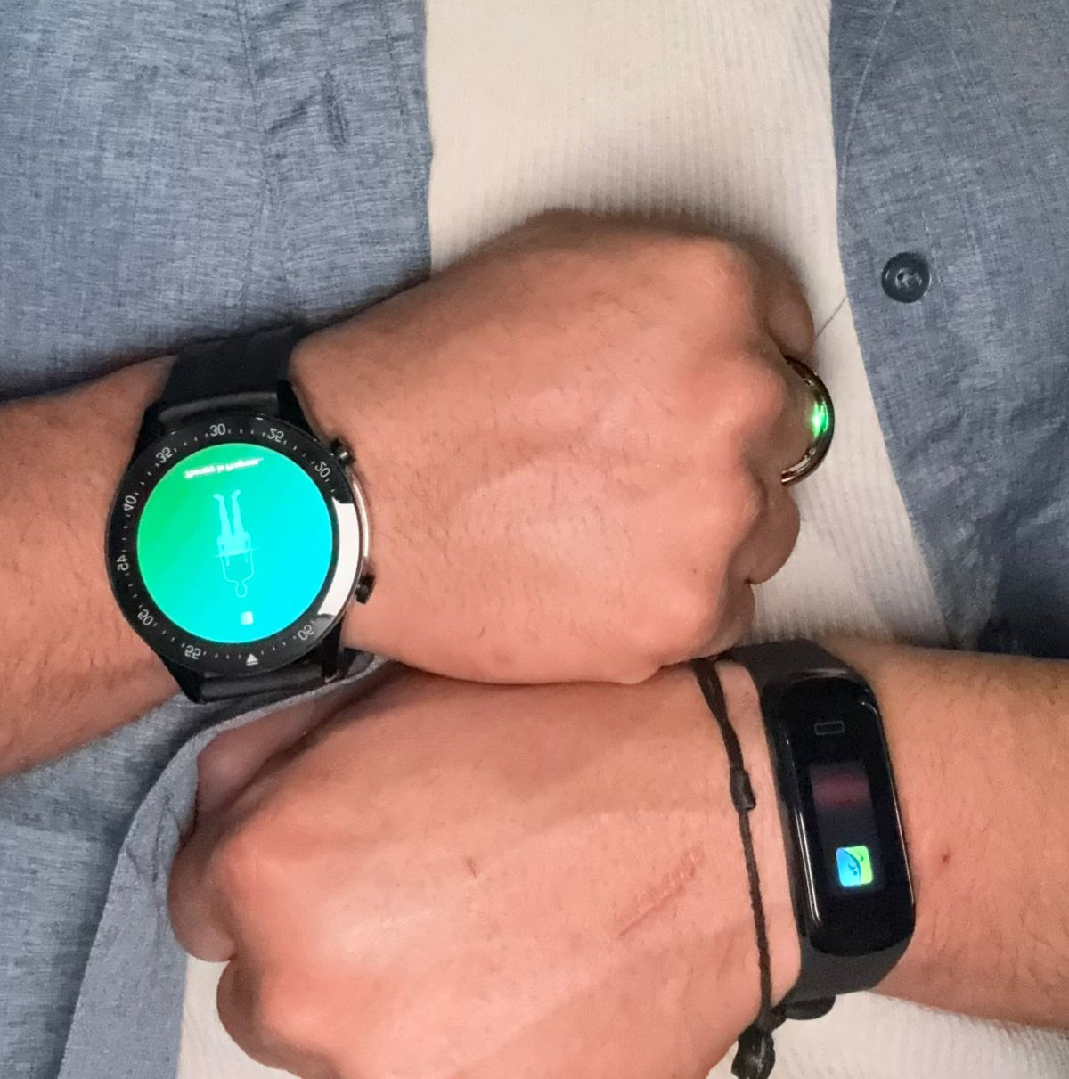 Charisma Ring, Alpha band, and Frequana watch worn together